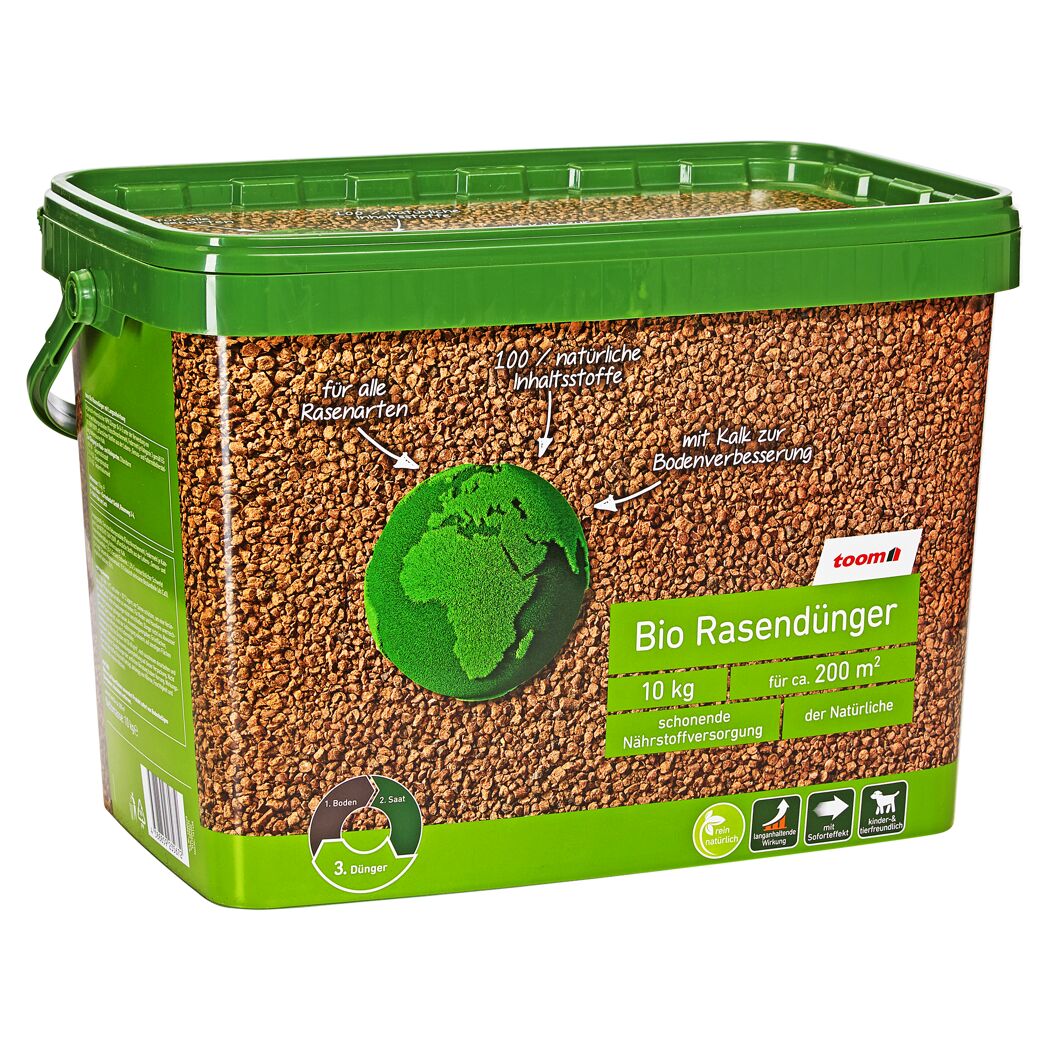 Grüner 10-kg-Eimer Bio-Rasendünger von toom