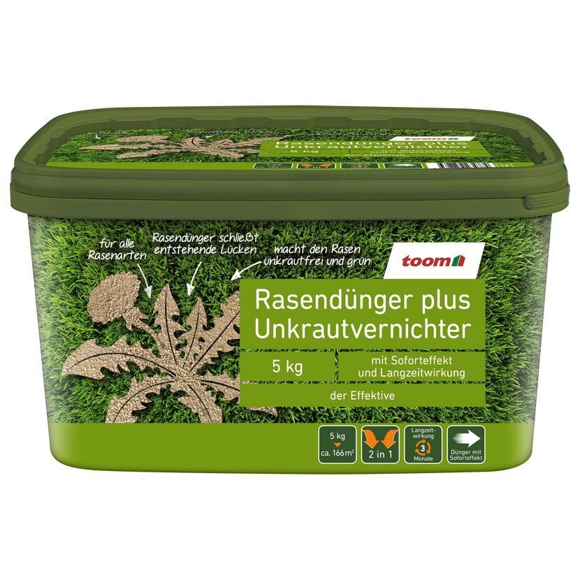 Grüne Dose Rasendünger plus Unkrautvernichter von toom
