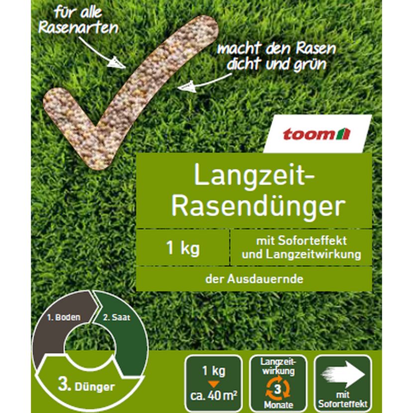 Toom Langzeit-Rasendünger für dichten, grünen Rasen