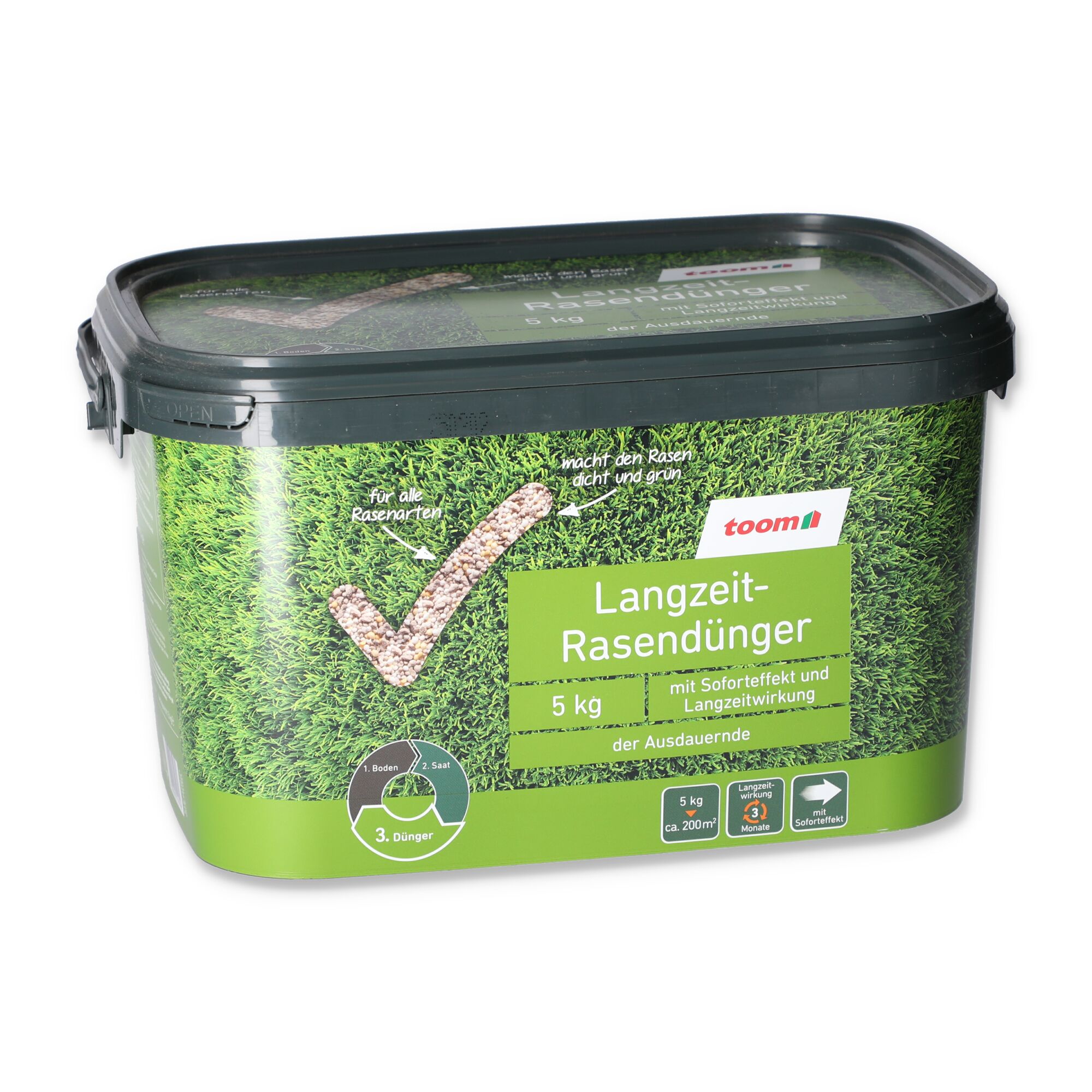Grüne 5 kg Dose Toom Langzeit-Rasendünger