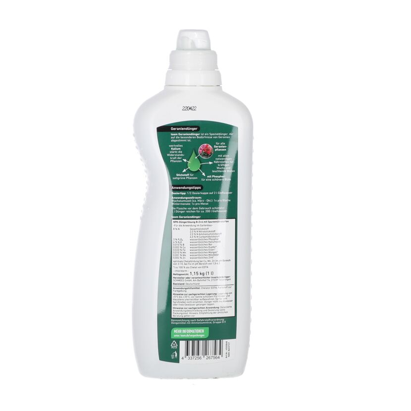 weiße Flasche mit Geraniendünger