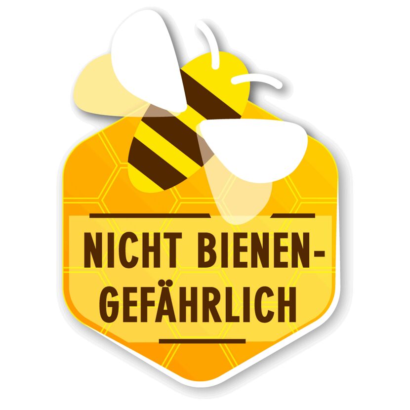Schild mit Biene: Nicht bienengefährlich