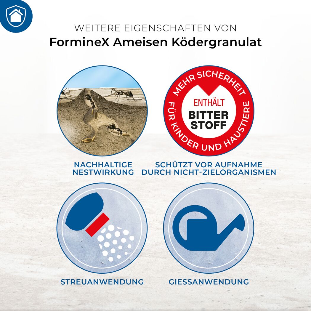 Forminex Ameisenködergranulat: nachhaltige Nestwirkung, Streu- und Gießanwendung