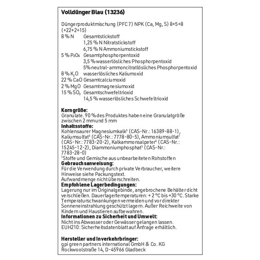 Produktinformation für Volldünger Blau 13236.