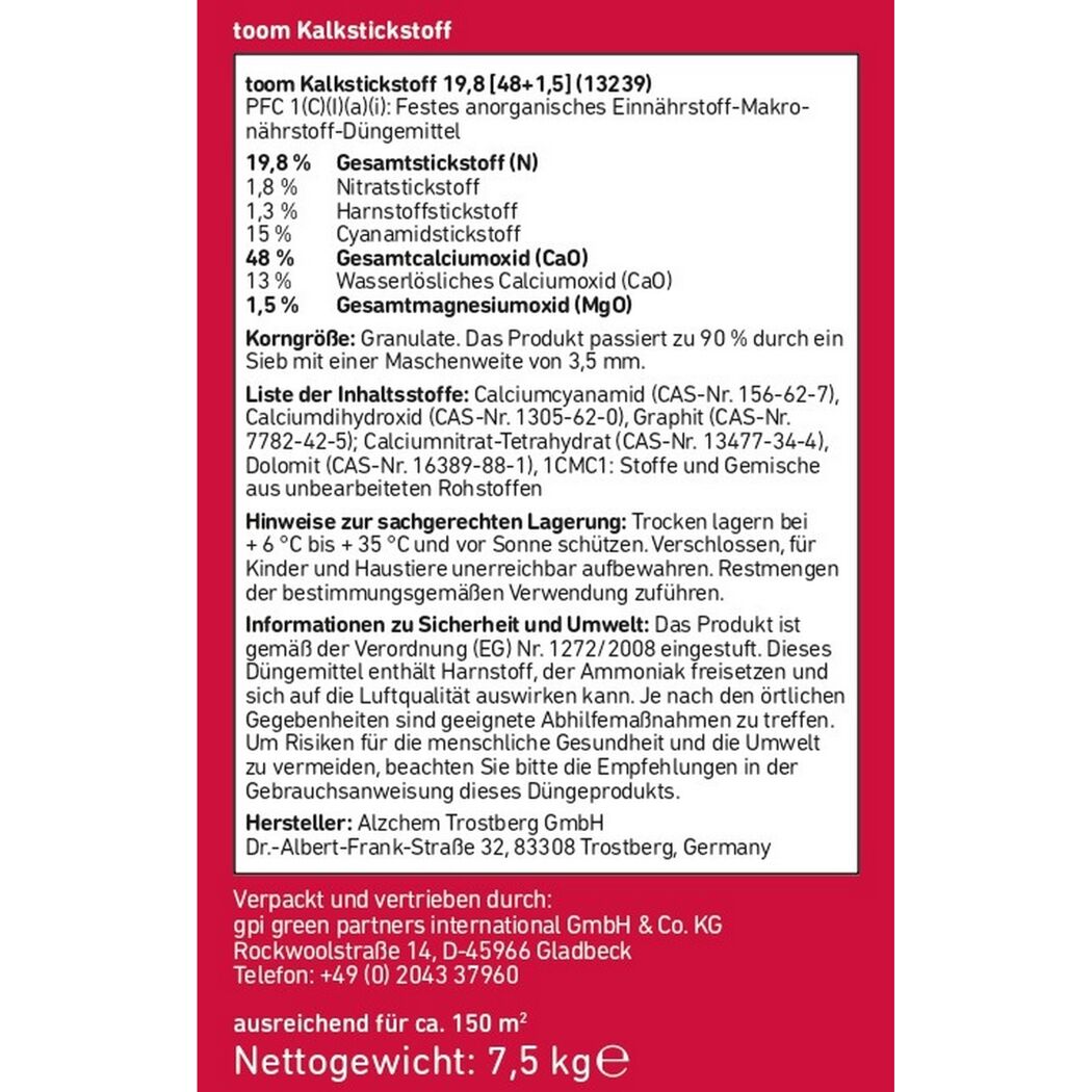 toom Kalkstickstoff Düngemittel 7,5 kg