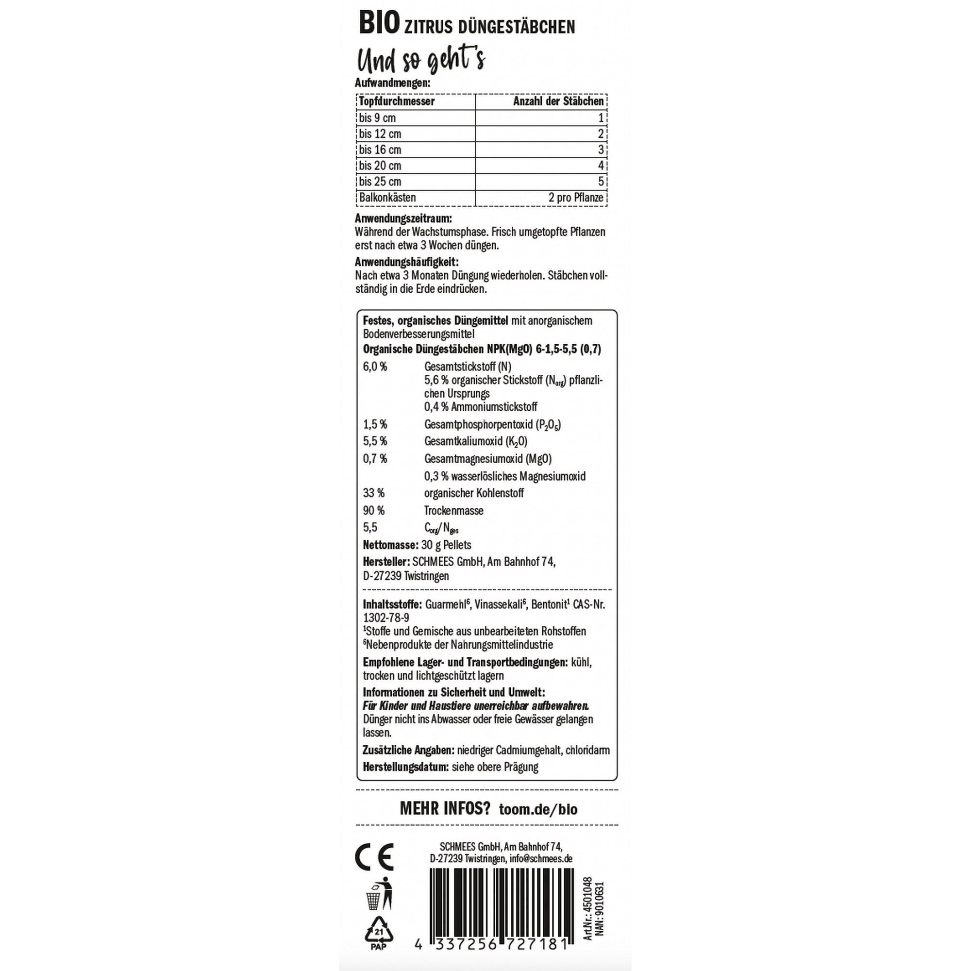 Naturtalent by toom® Bio-Zitrusdüngestäbchen 30 Stück