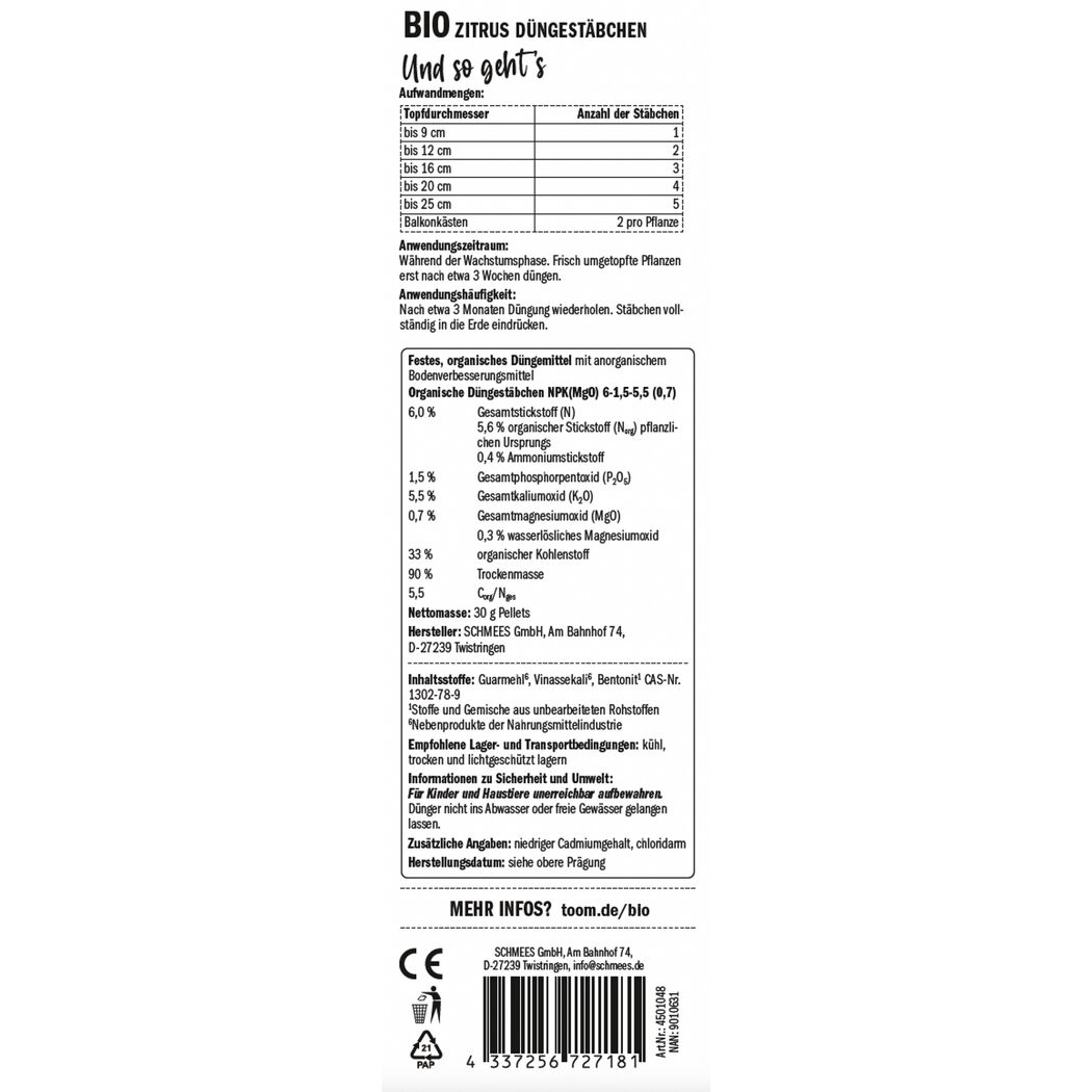Naturtalent by toom® Bio-Zitrusdüngestäbchen 30 Stück