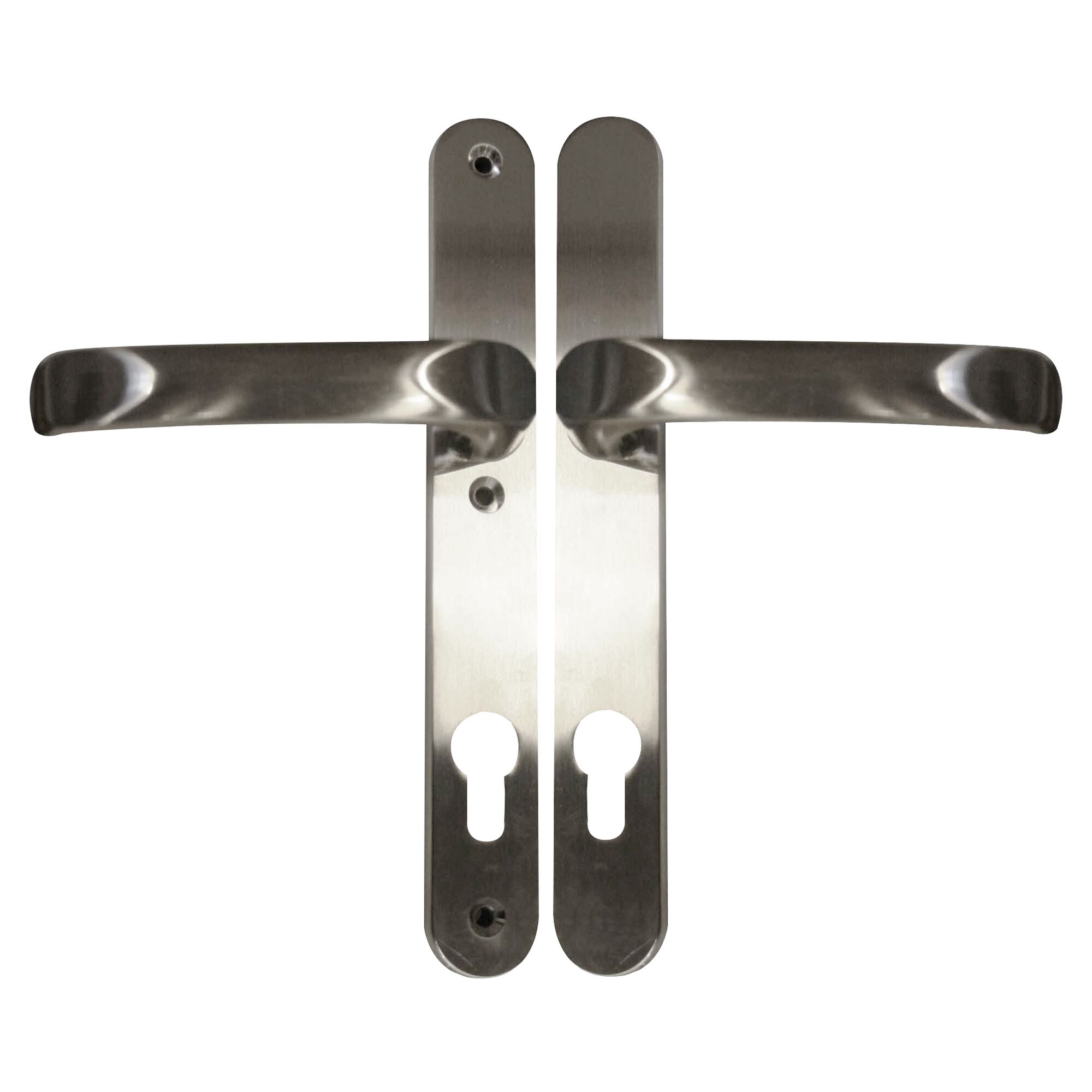 Zwei silberfarbene Türklinken.