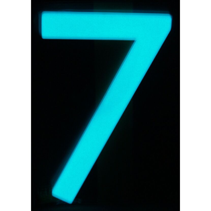 Leuchtende Hausnummer 7 in Türkis