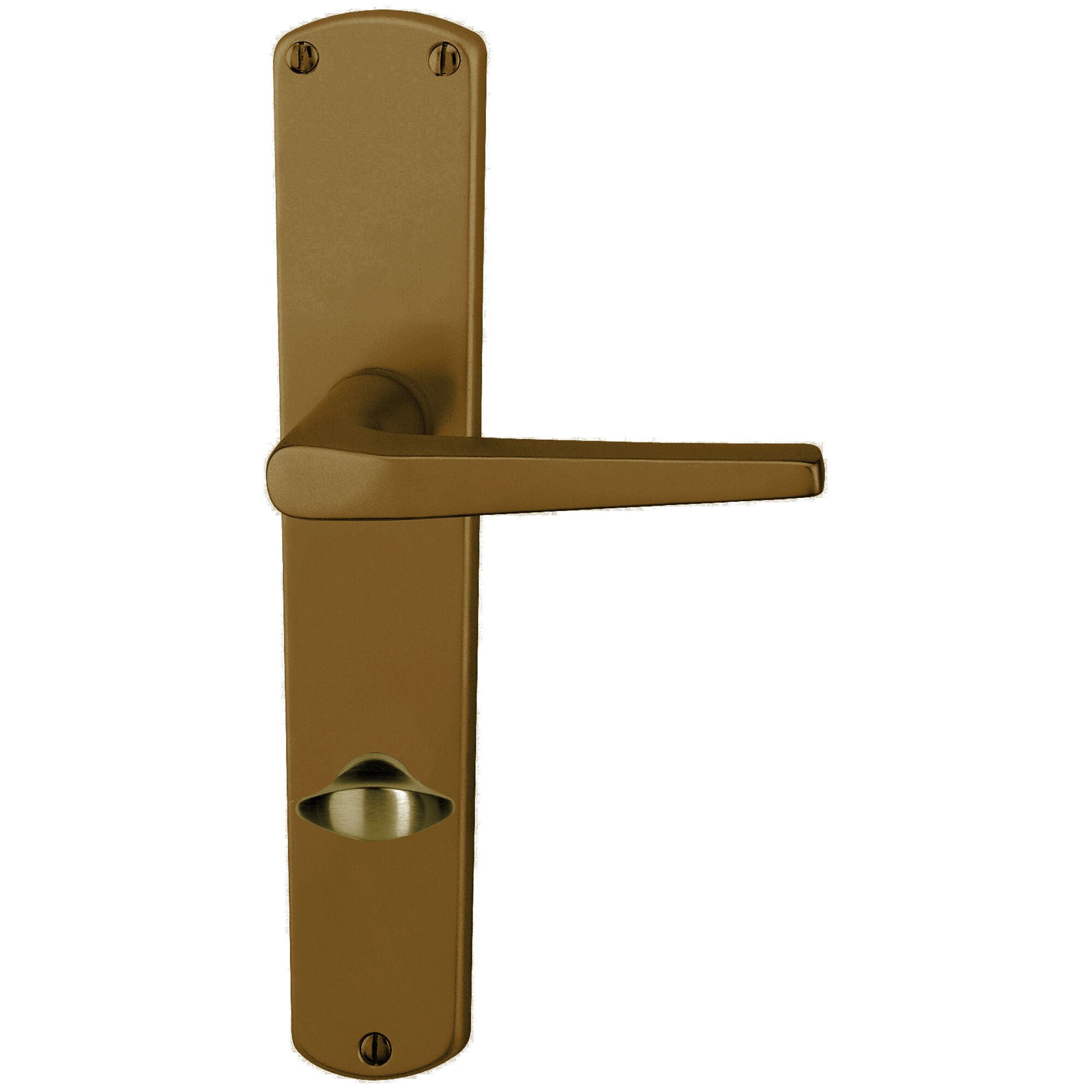 Türklinke in Bronzeoptik mit Langschild und Knauf.