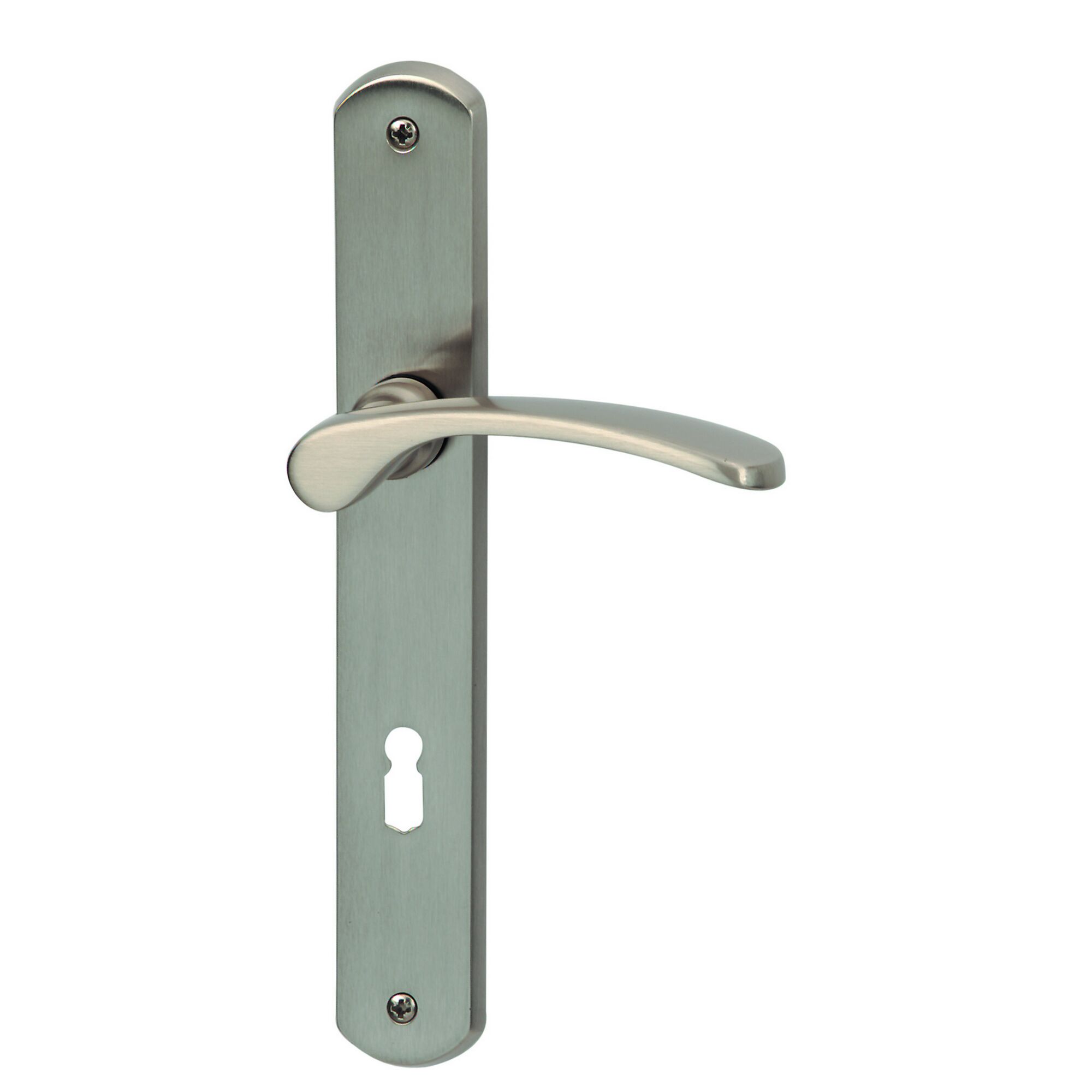 Türklinke aus Edelstahl mit Schlüsselloch.