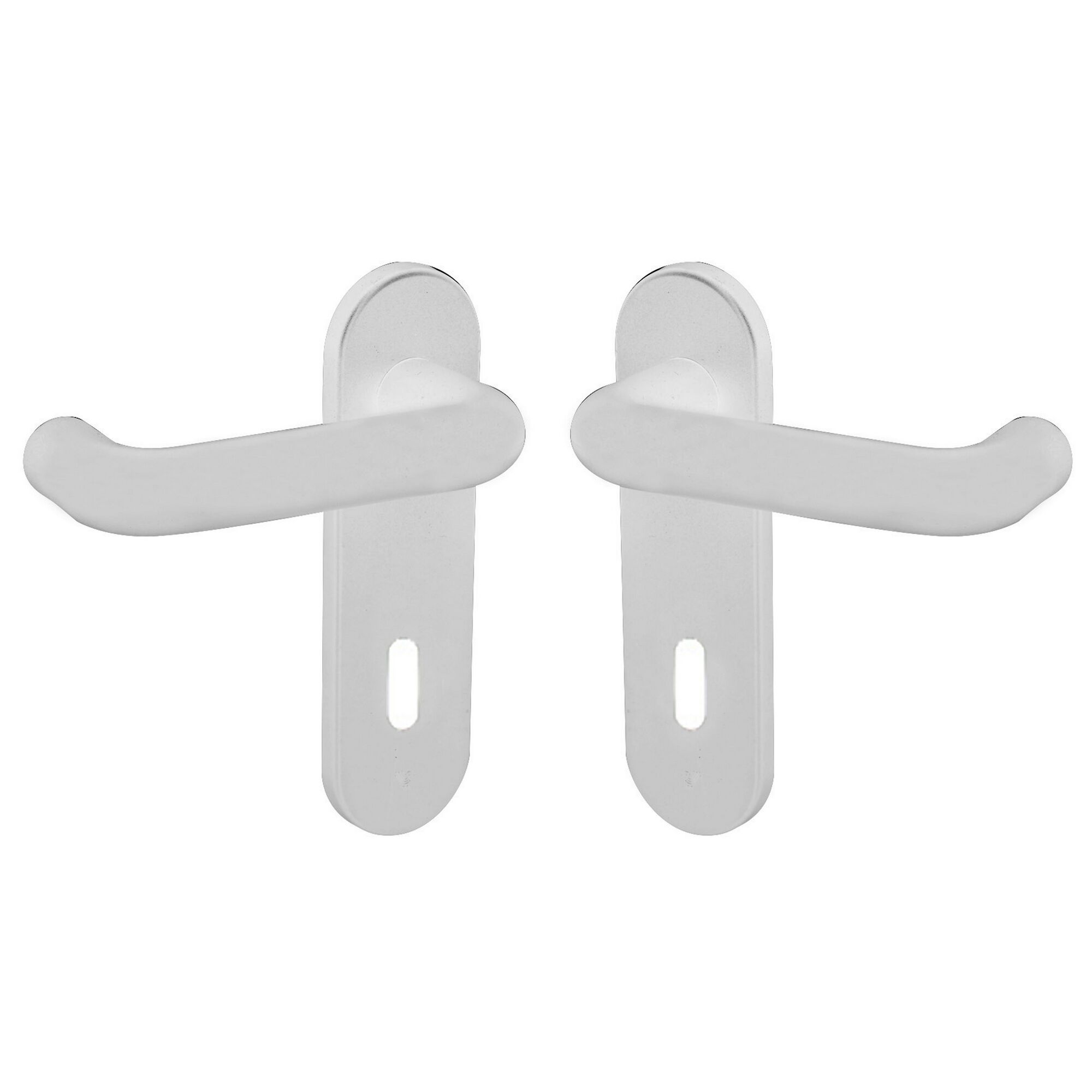 Zwei weiße Türklinken aus Nylon.