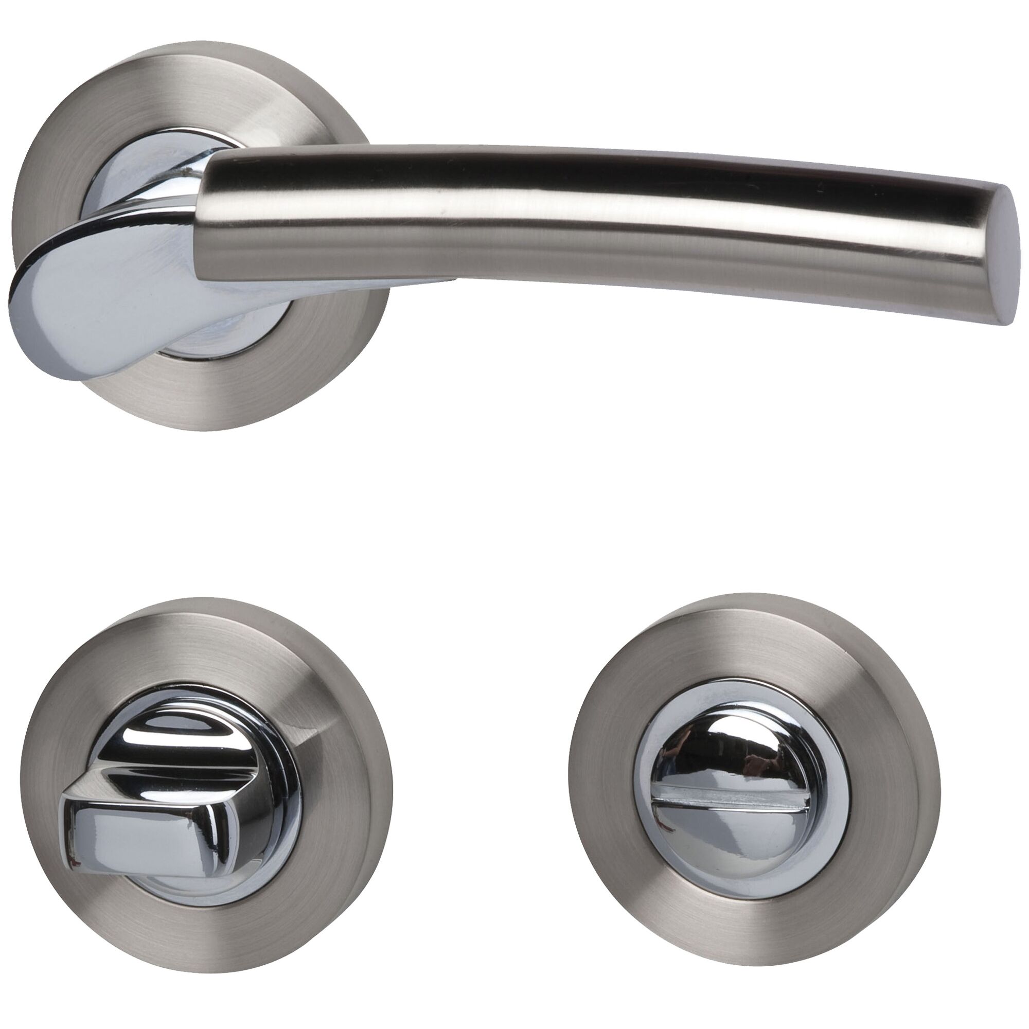 Türklinke mit Rosettengarnitur in Silber und Chrom