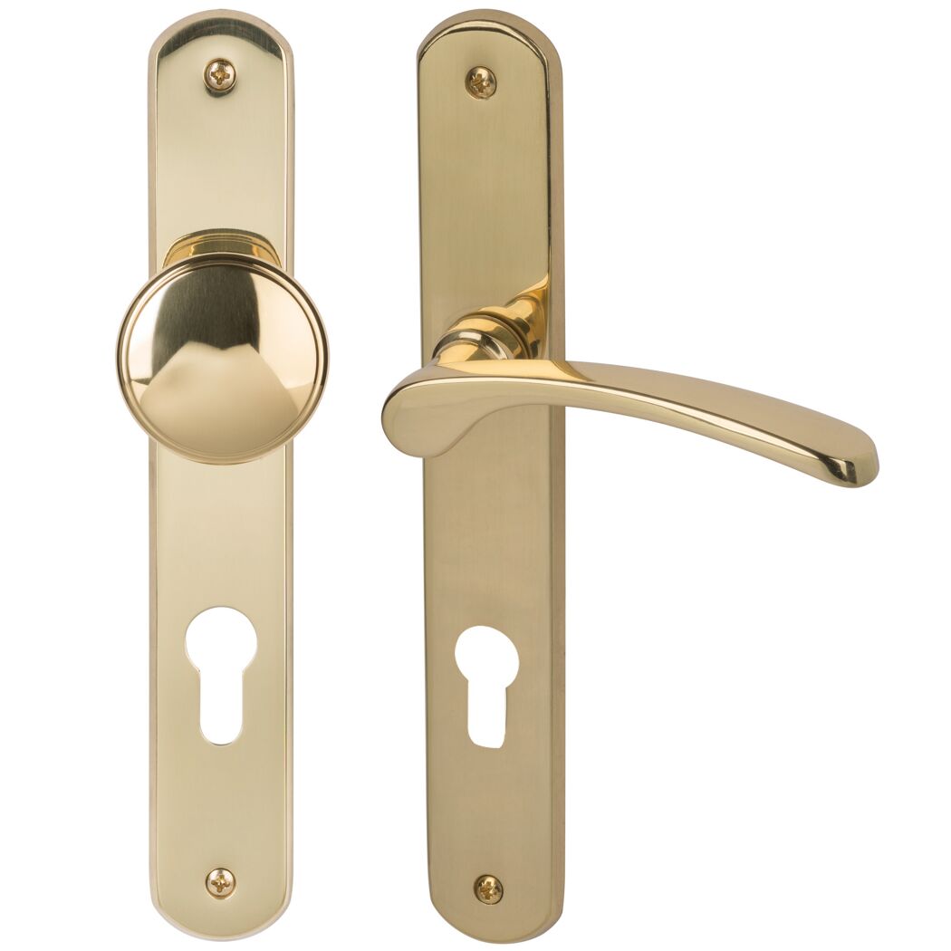 Zwei goldene Türklinken.