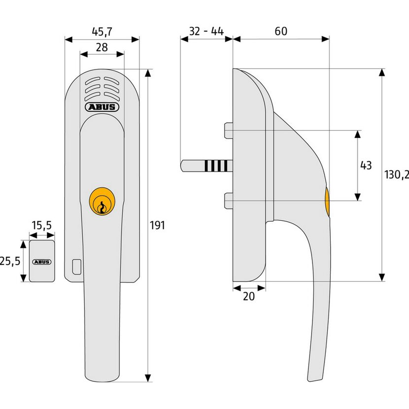 Abschließbarer Fenstergriff mit Alarmsystem 110 dBA