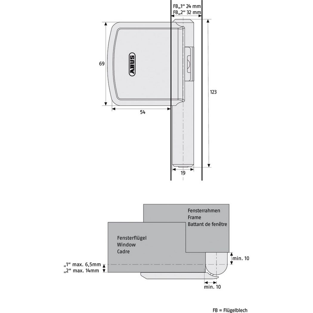 ABUS Fensterschloss FAS101 mit Maßen