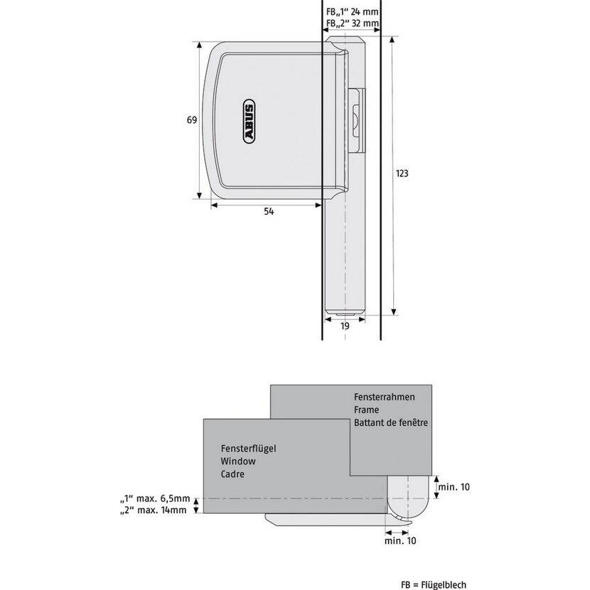 ABUS Fensterschloss FAS101 mit Maßen