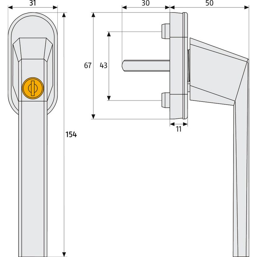 Fenstergriff FG110 S Triples mit Maßen
