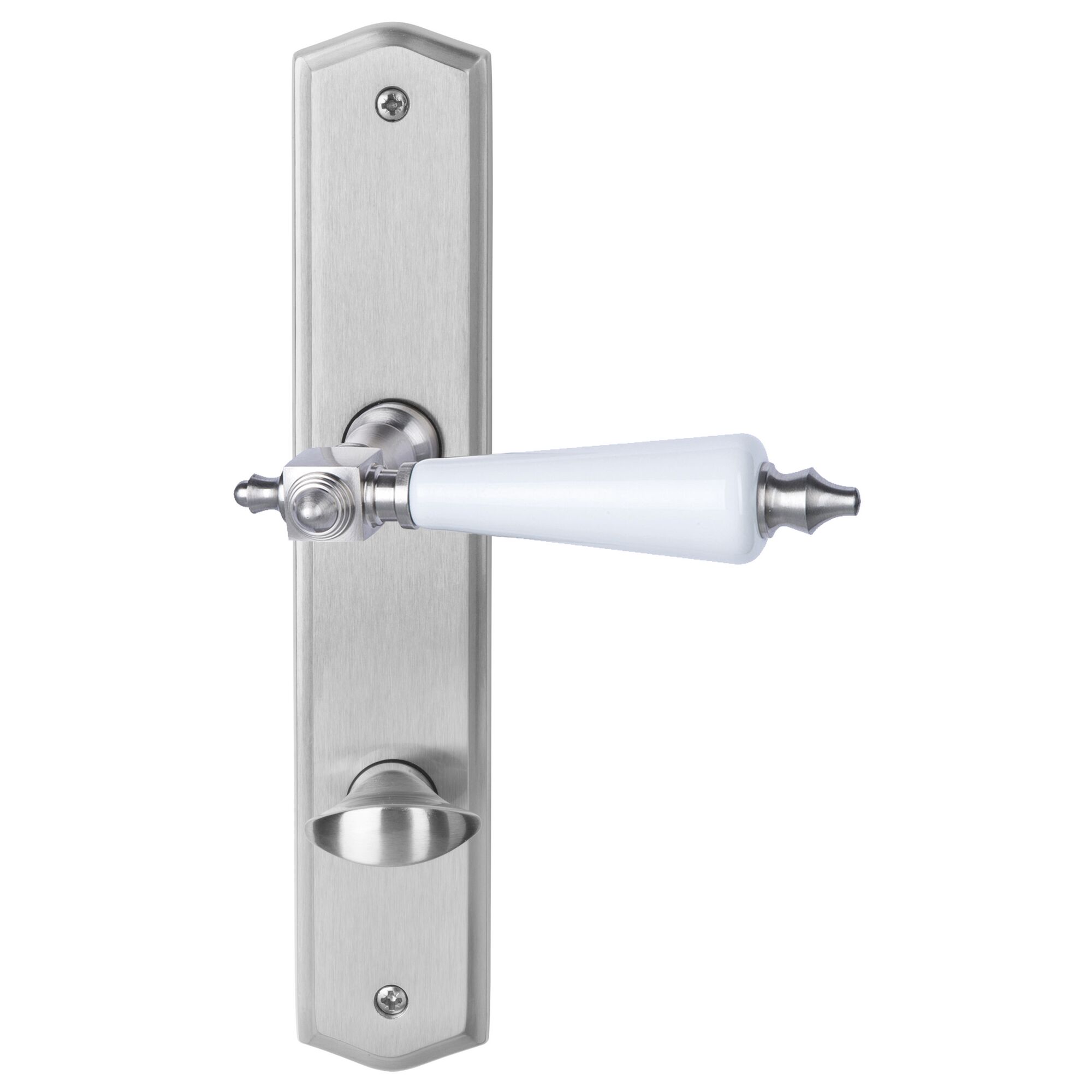 Türklinke mit weißem Porzellangriff und Langschild