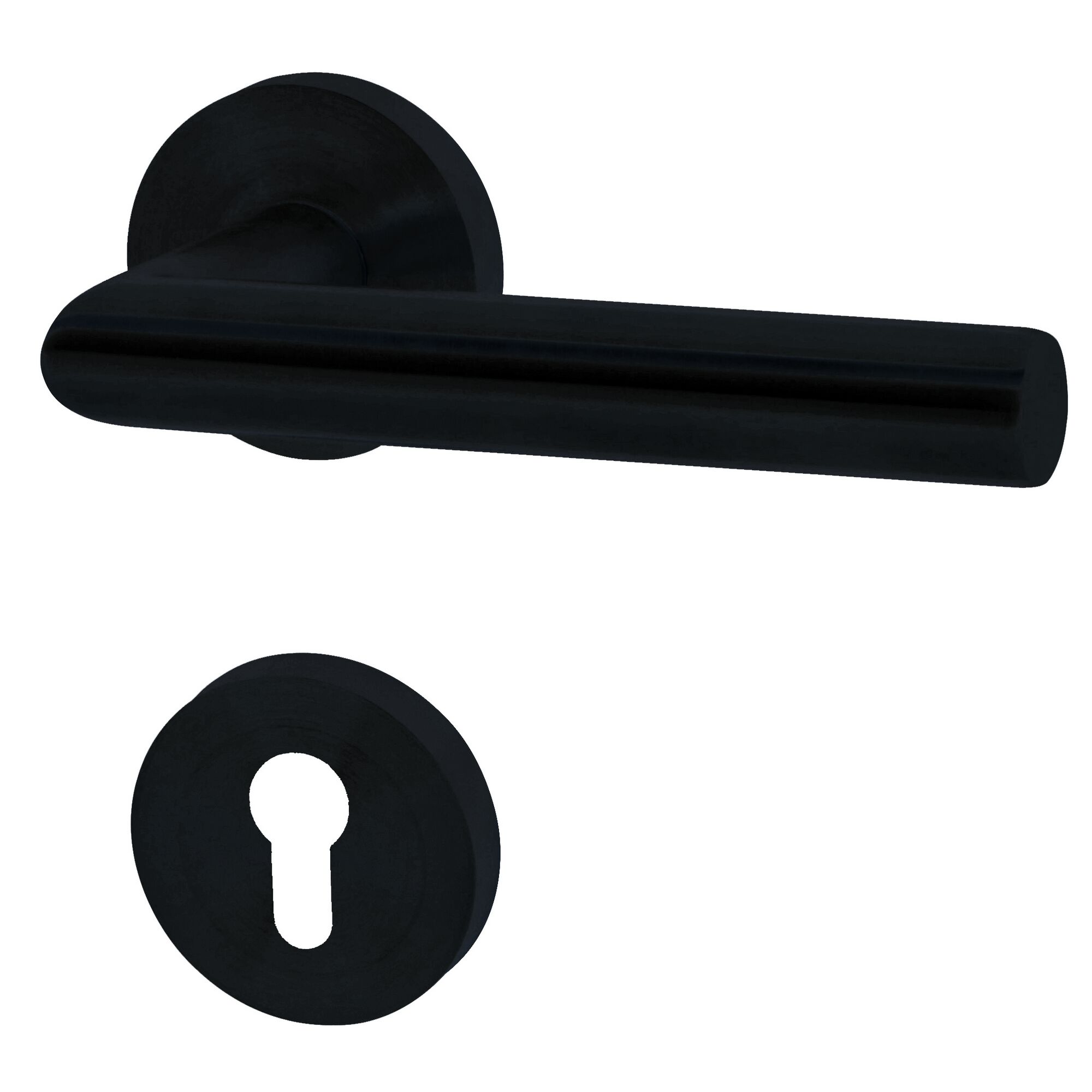 Schwarze Türrosette mit Türklinke und Schlüsselloch
