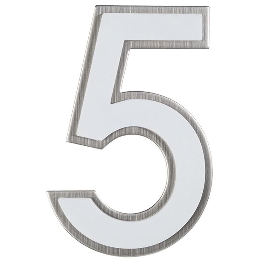 Hausnummer 5, edelstahlfarben, nachtleuchtend