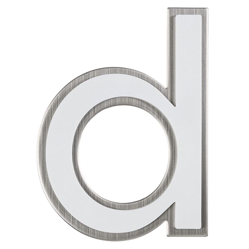 Nachtleuchtender Buchstabe D aus Edelstahl.