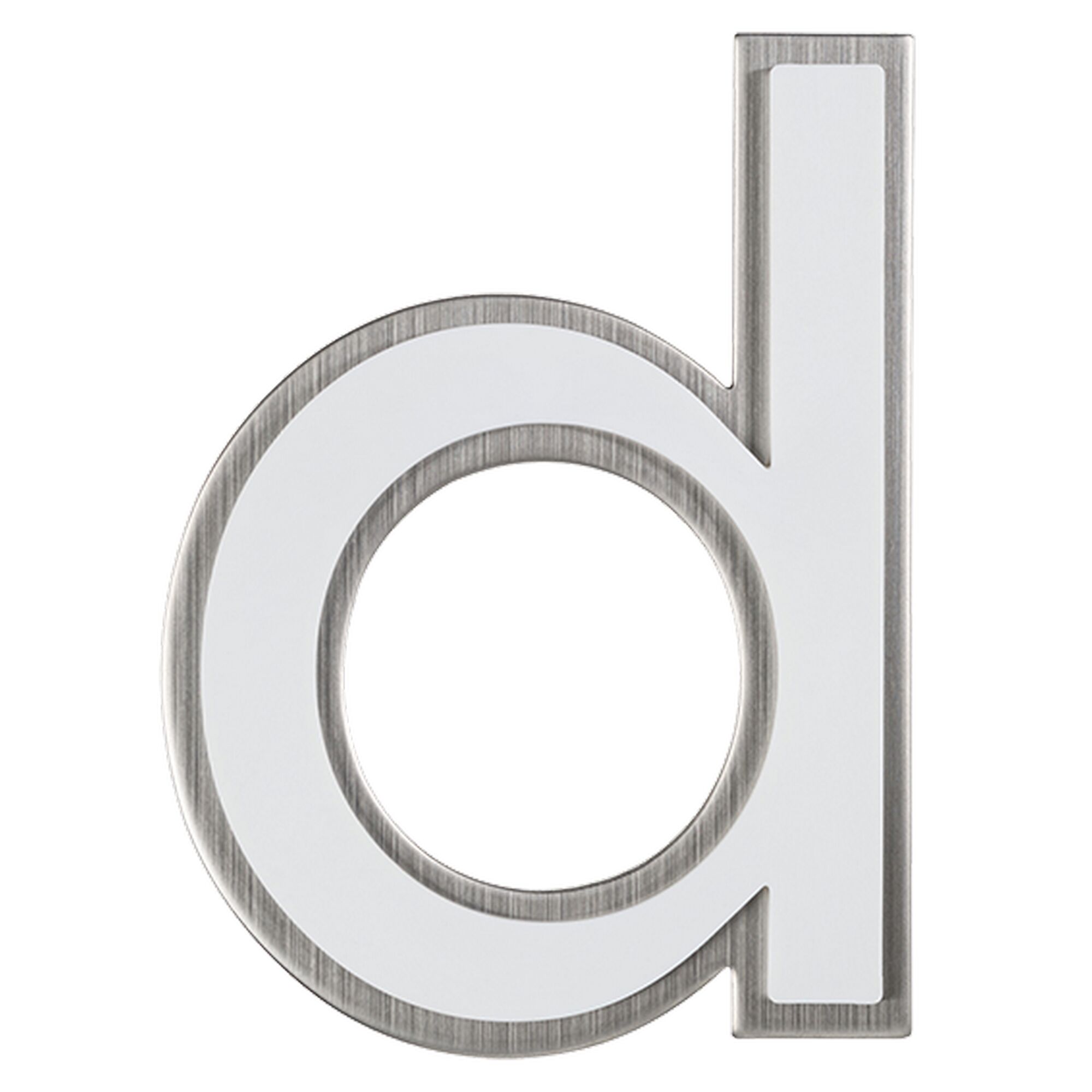 Nachtleuchtender Buchstabe D aus Edelstahl.