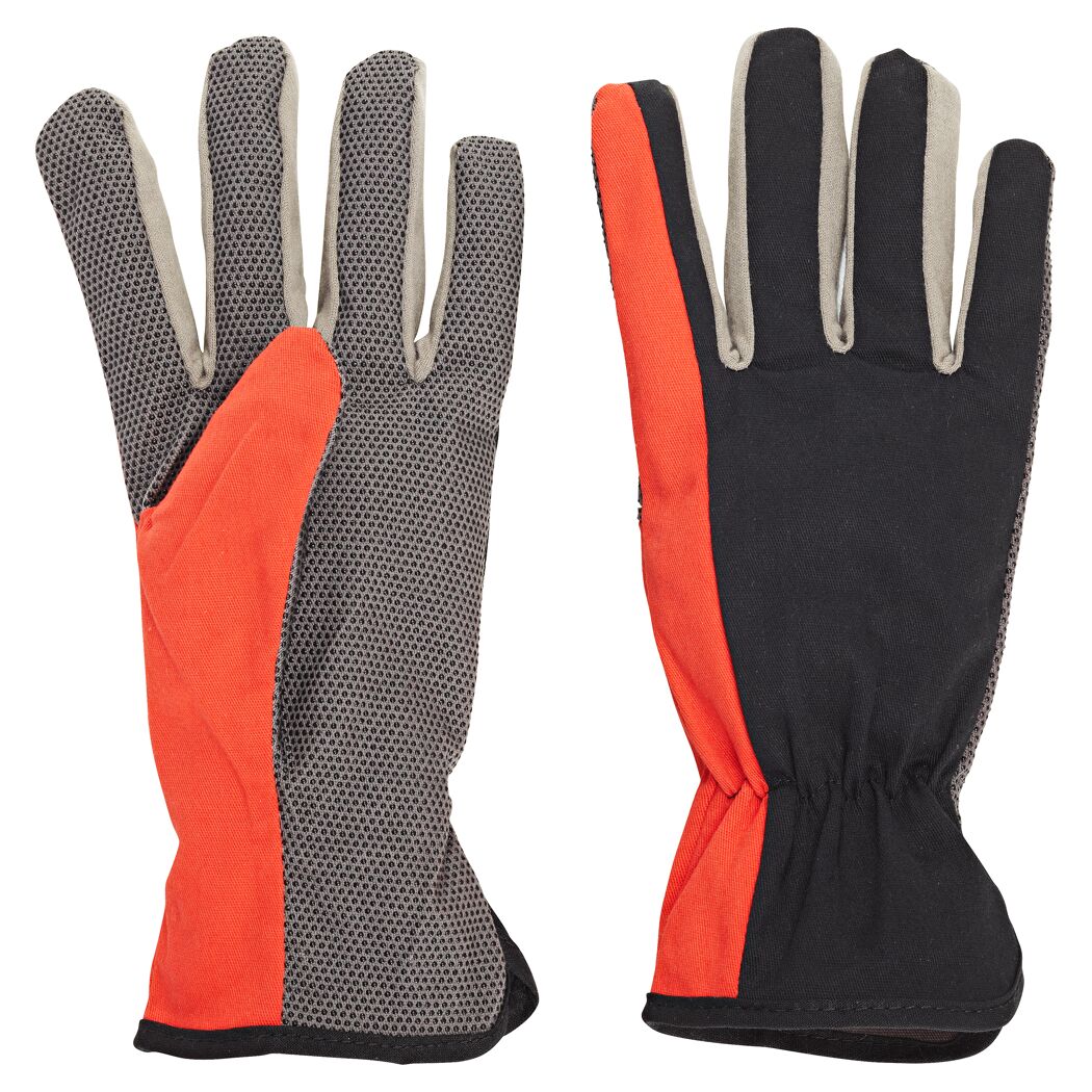 Zwei Universalhandschuhe in Grau und Orange