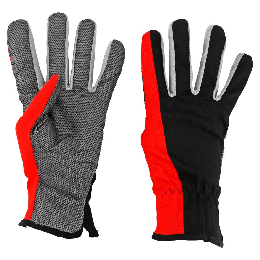 Zwei Universalhandschuhe in rot und grau