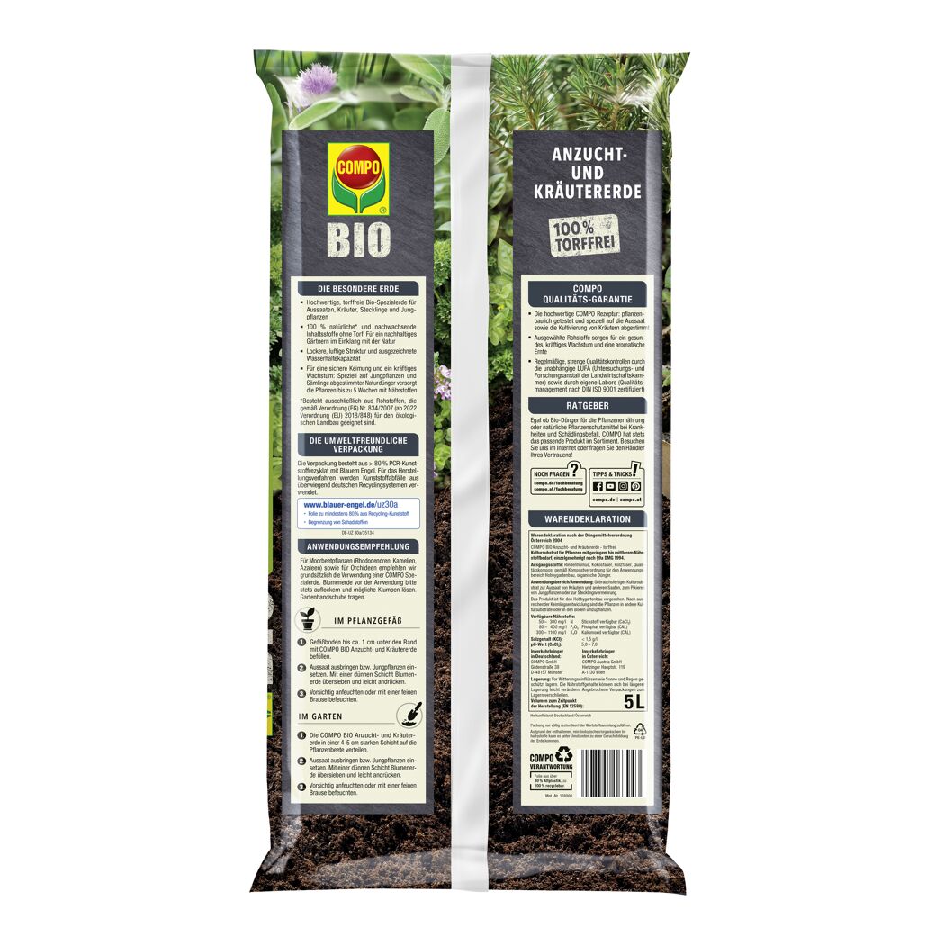 COMPO BIO Anzucht- und Kräutererde 5l