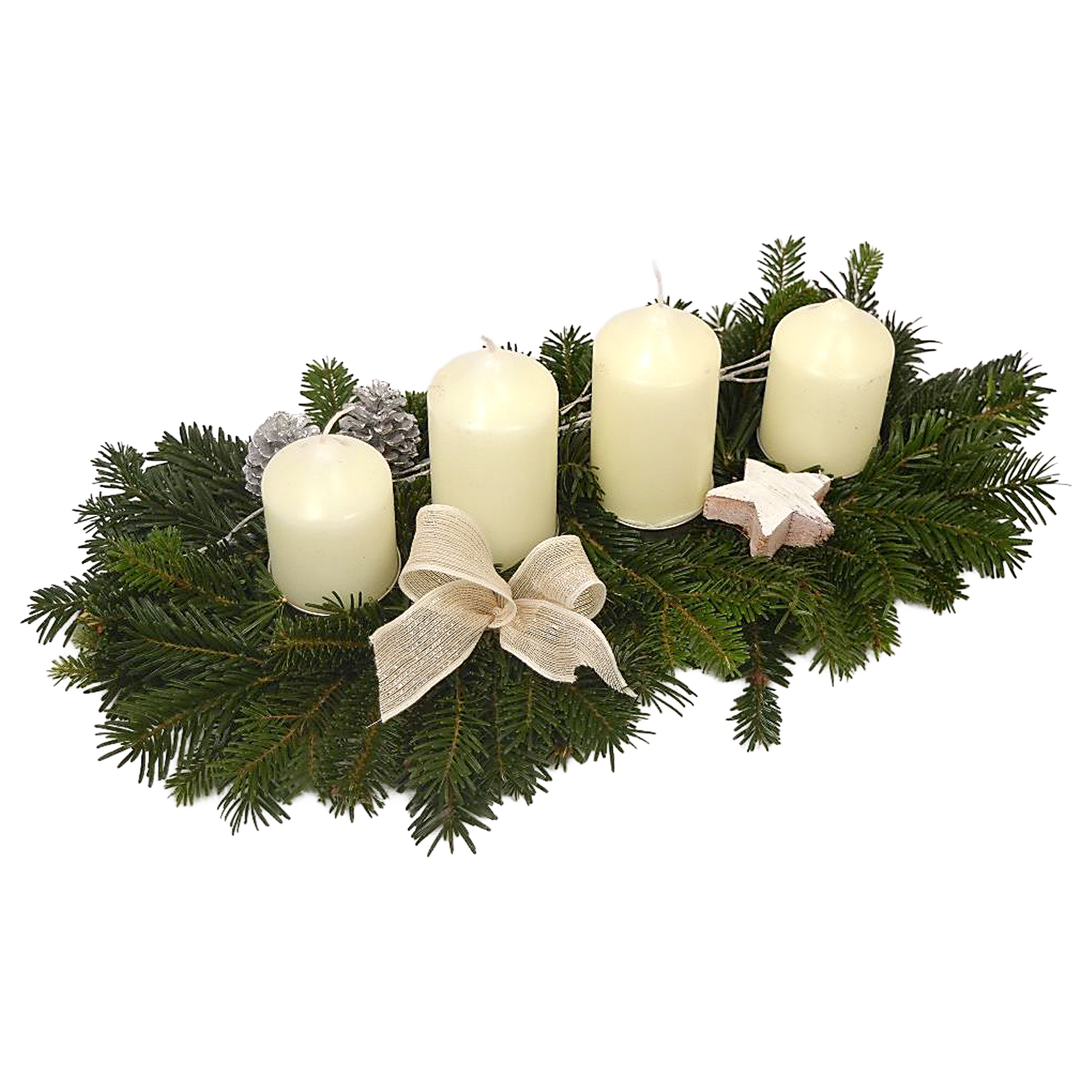 Adventsgesteck Nordmann weiß