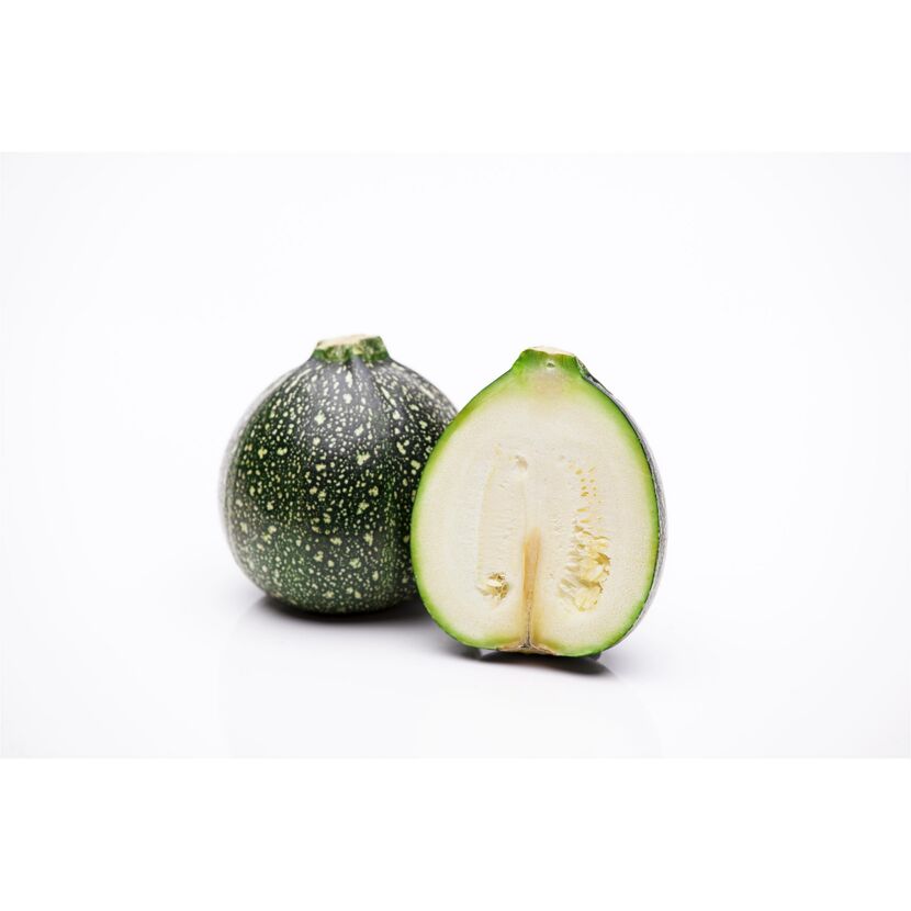 Runde Zucchini, ganz und halbiert