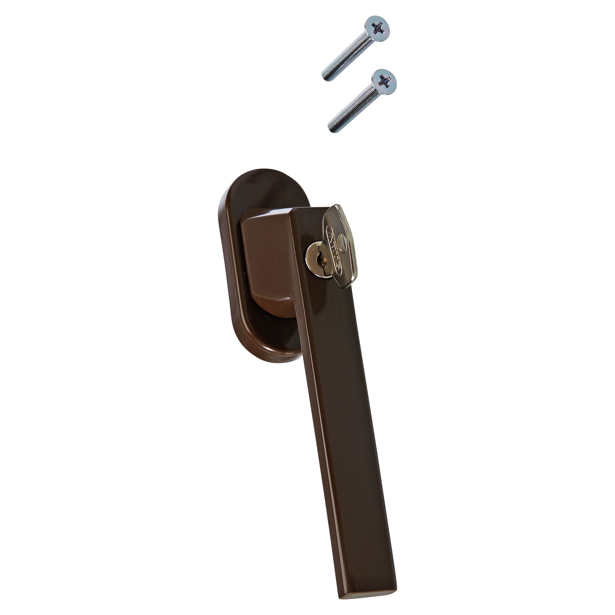 Fenstergriff braun mit Schlüssel und Schrauben