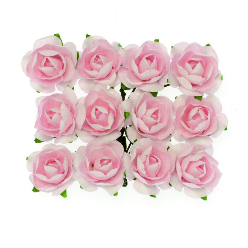 Deko-Röschen mit Draht, rosa, 18 mm, 12 Stück