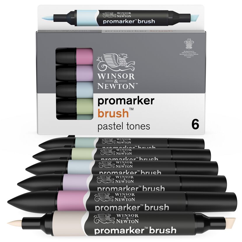 Sechs Promarker Brush Stifte in Pastelltönen