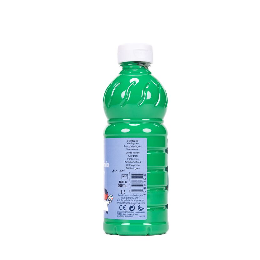 Grüne Temperafarbe in einer Plastikflasche