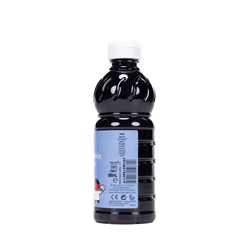 Schwarze Temperafarbe in einer 500-ml-Flasche.