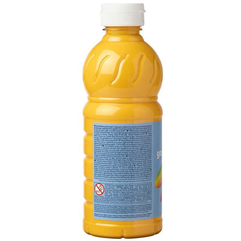 Goldgelbe Temperafarbe in der Flasche