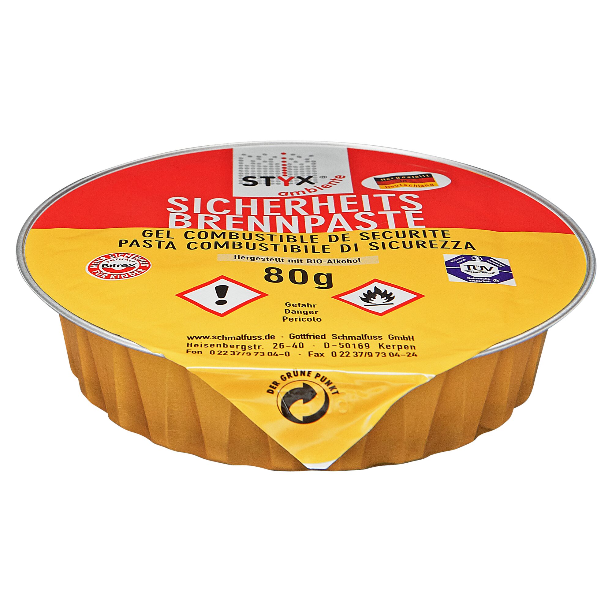 Eine Dose Sicherheitsbrennpaste von Styx.
