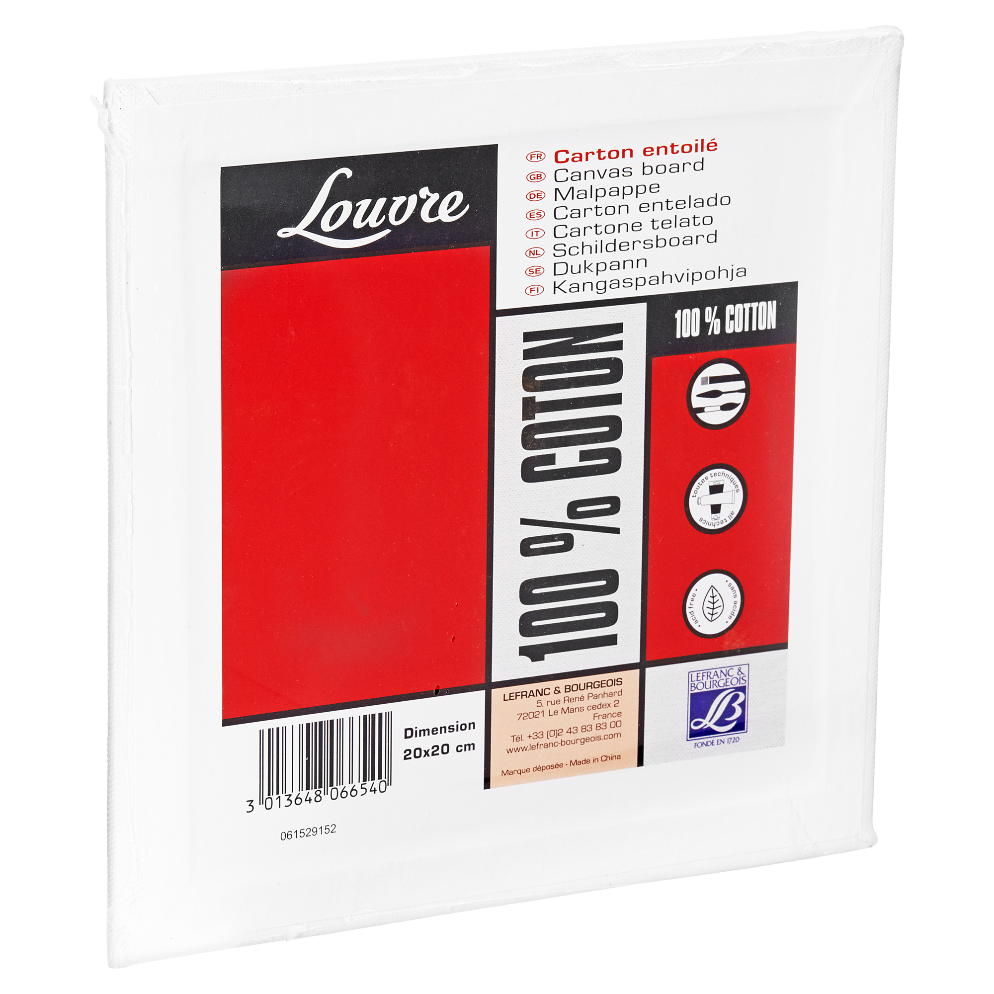 Malpappe "Louvre" Karton baumwollbespannt weiß 20 x 20 cm + product picture