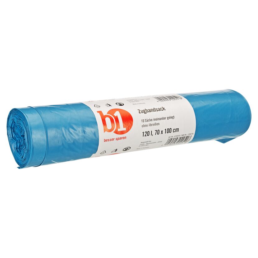 Blaue Zugbandsäcke, 120 l, 10 Stück