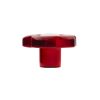 Roter Drehknopf mit sternförmigem Griff.
