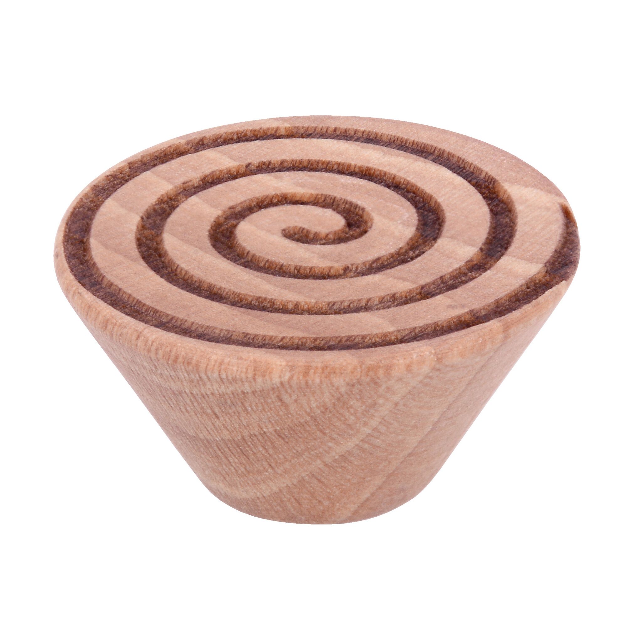 Runder, kegelförmiger Holzknopf mit Spiralmuster