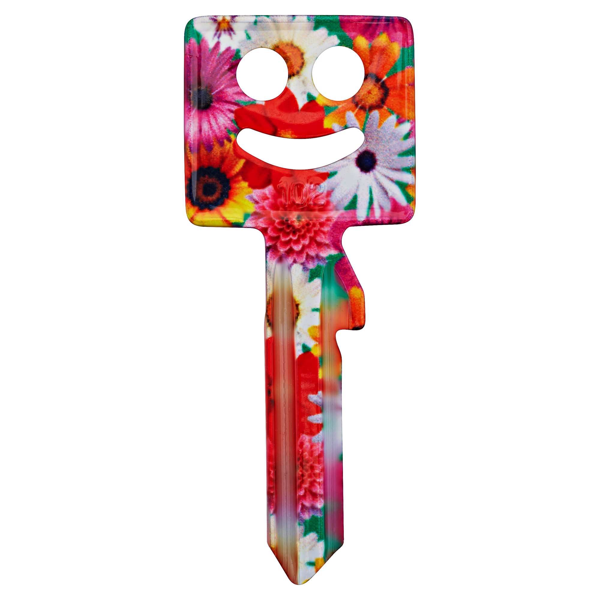 Bunter Schlüssel mit einem lachenden Gesicht.
