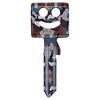 Schlüssel mit einem Smiley-Gesicht im Camouflage-Muster.