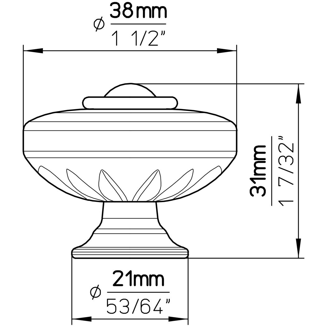 Technisches Zeichnung vom Möbelknopf H119-38GE1 crystal glänzend