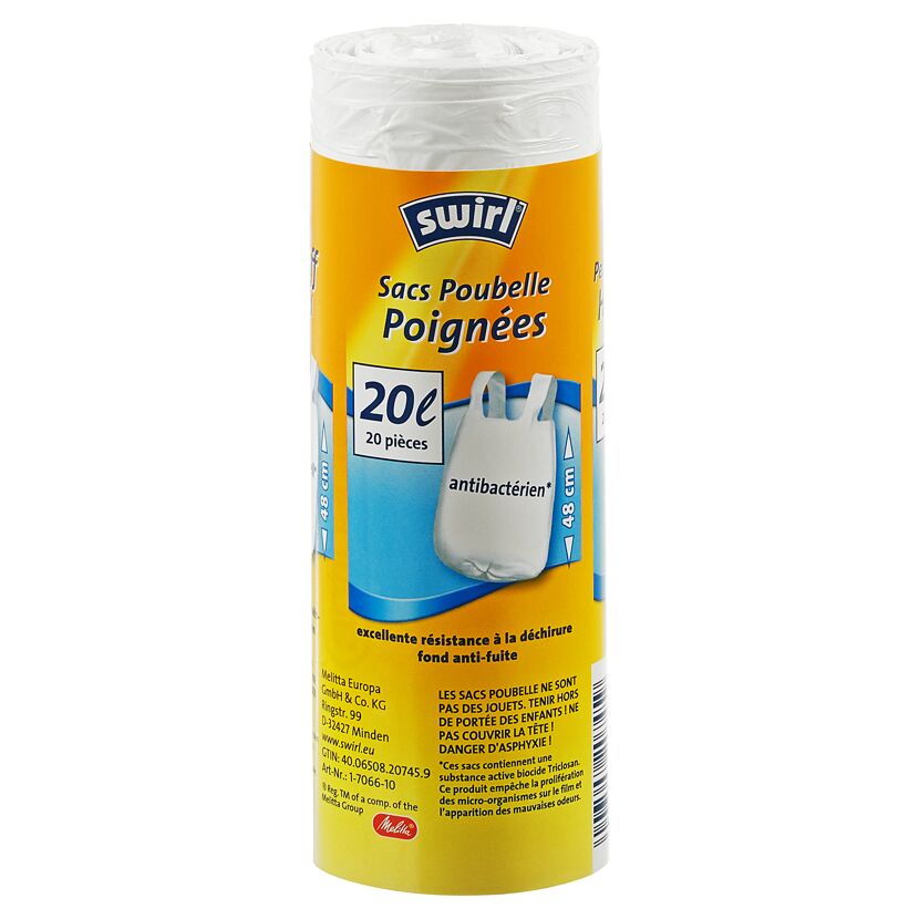 Swirl Müllbeutel mit Griff, 20 Liter, 20 Stück