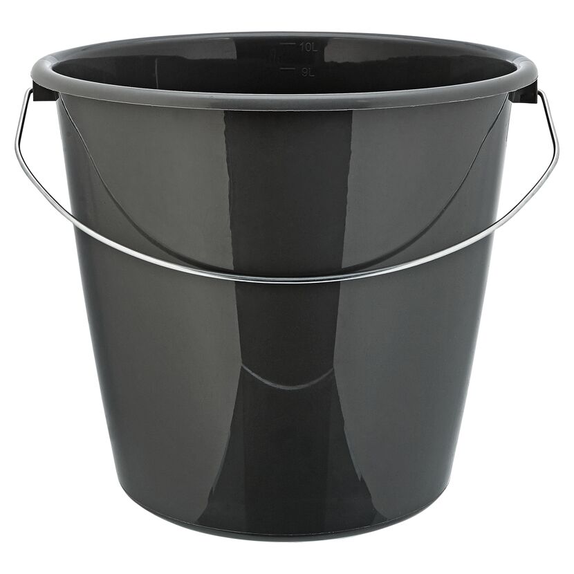 Grauer Eimer mit Metallhenkel