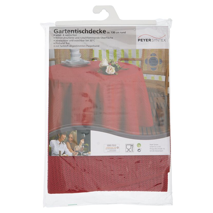 Rote Gartentischdecke in Verpackung