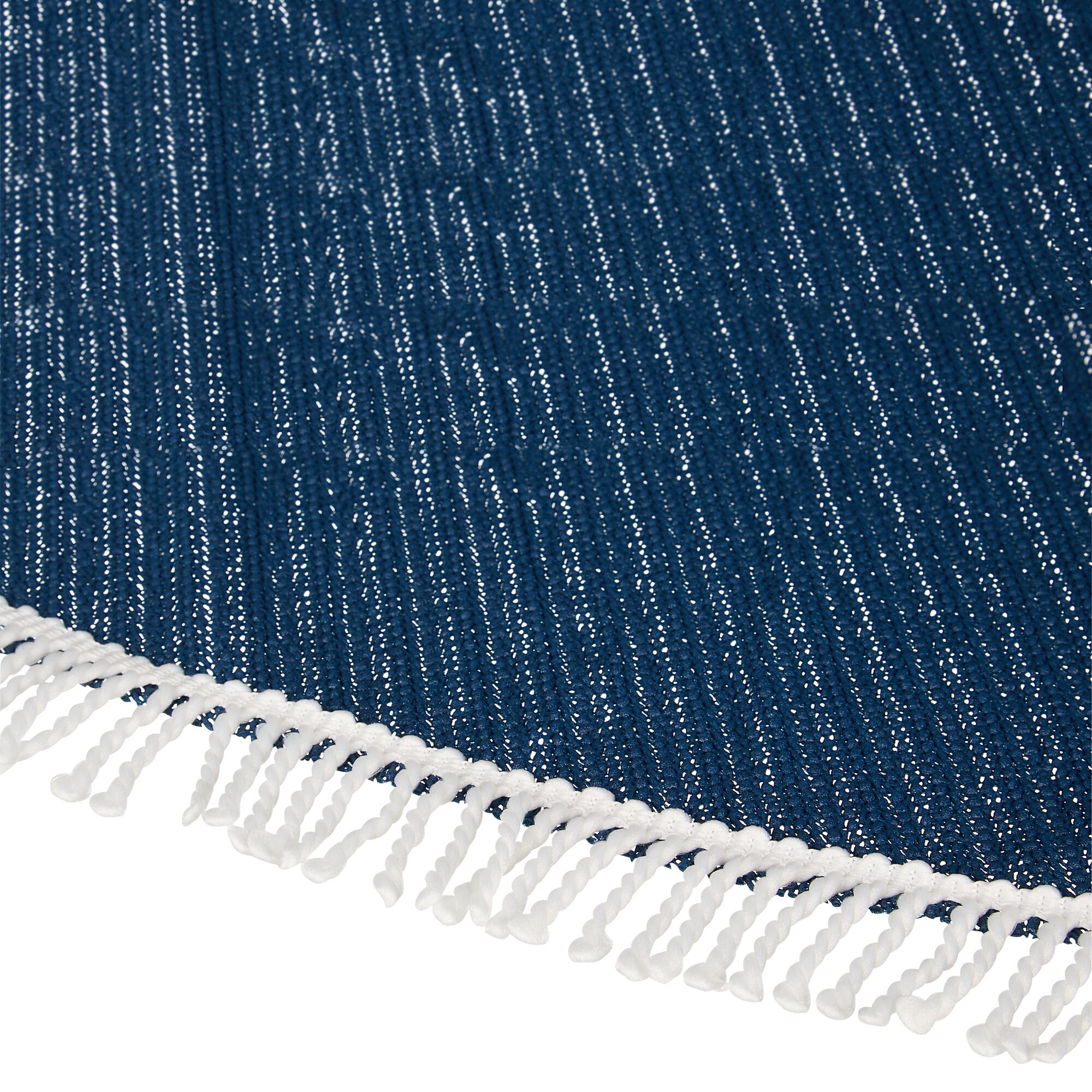 Blaue Gartentischdecke mit weißen Fransen